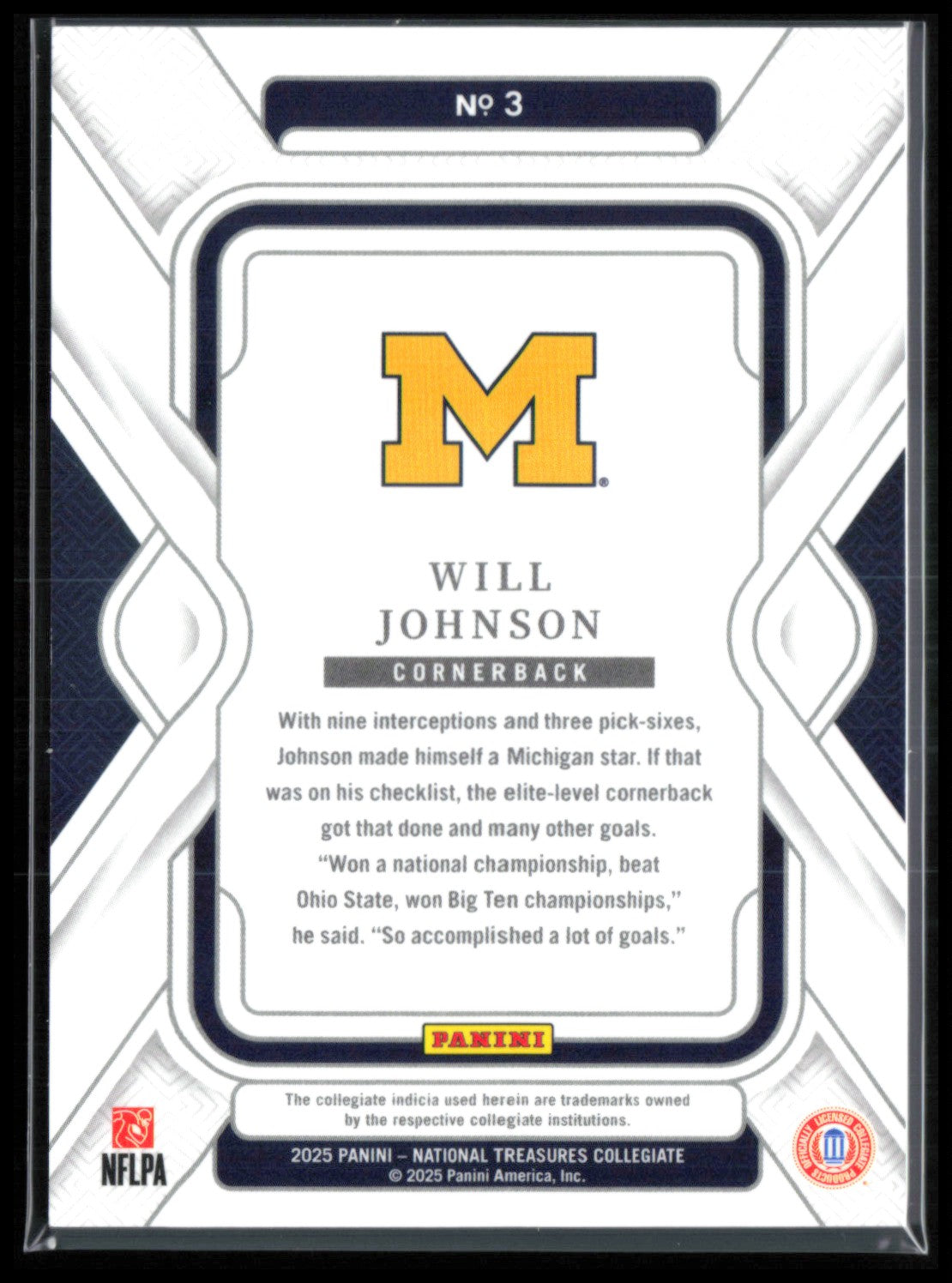 Will Johnson RC /99 2025 National Treasures Collegiate