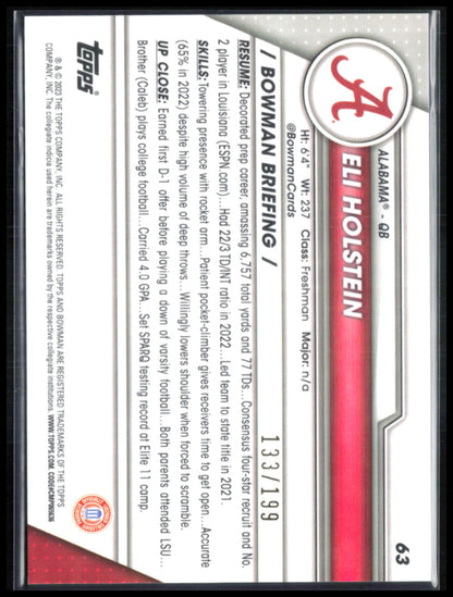 Eli Holstein 1st Bowman Blue Refractor /199
