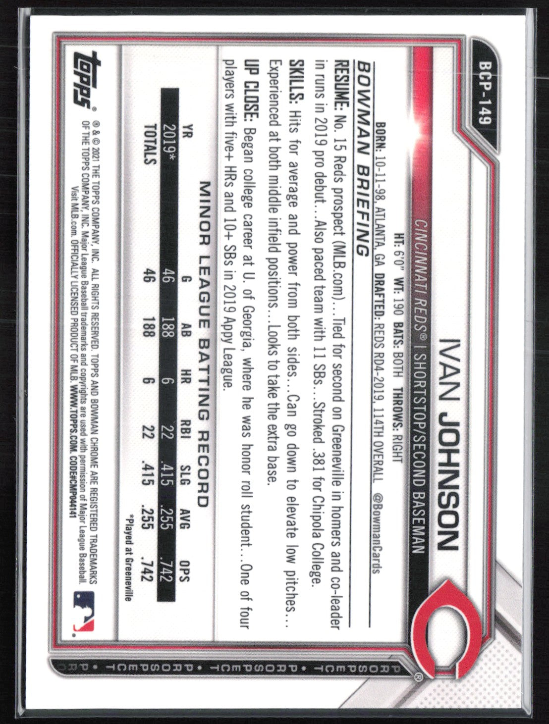 Ivan Johnson 1st Bowman Blue Refractor /150