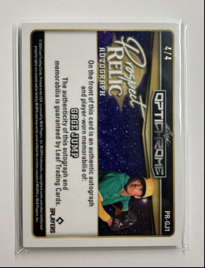 Gage Jump /4 Auto Relic Prospect Relic Autograph 2025 Leaf Optichrome