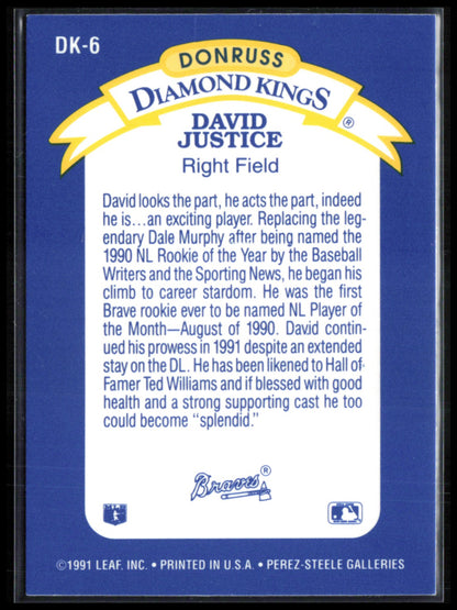 David Justice 1992 Donruss Diamond Kings