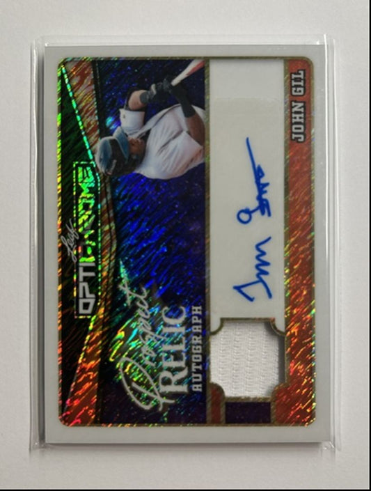 John Gil /4 Auto Relic Prospect Relic Autograph 2025 Leaf Optichrome
