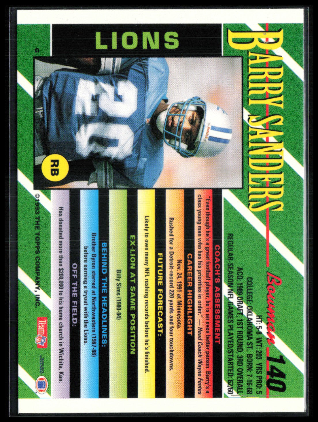 Barry Sanders 1993 Bowman