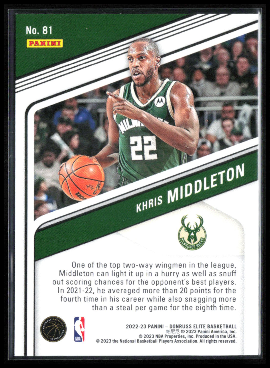Khris Middleton Purple /49 2022-23 Donruss Elite