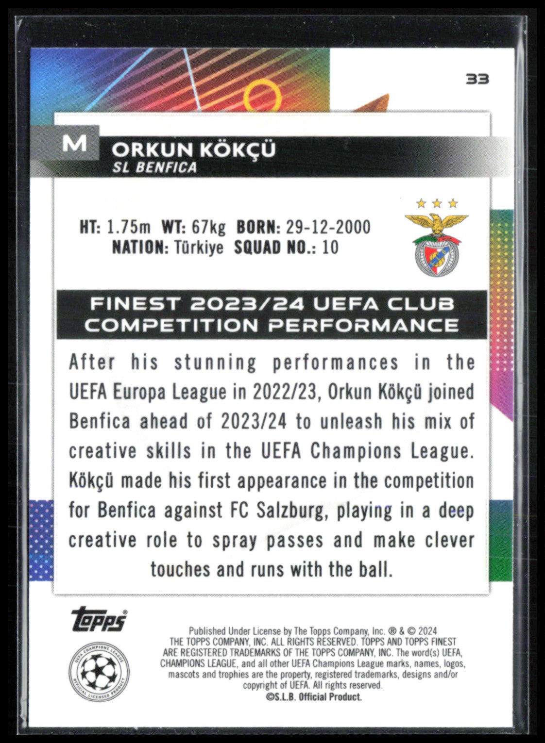 Orkun Kökçü /275 2024 Topps Finest