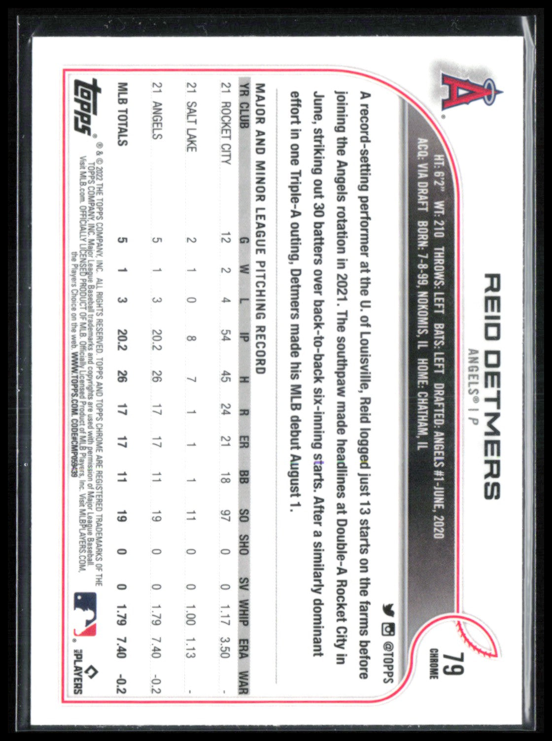 Reid Detmers RC 2022 Topps Chrome