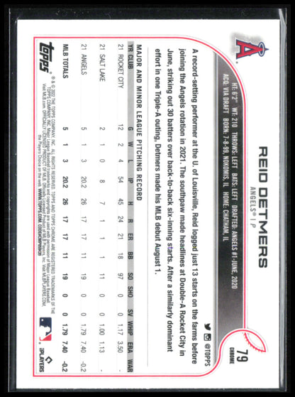 Reid Detmers RC 2022 Topps Chrome