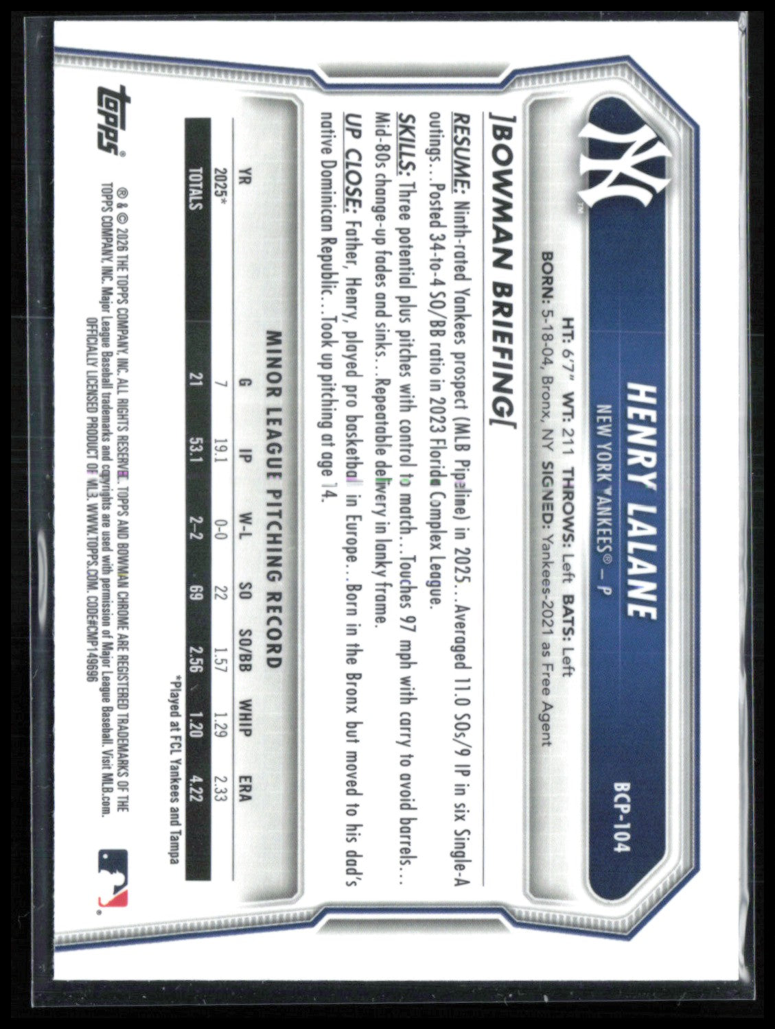 Henry Lalane 1st Bowman Mojo