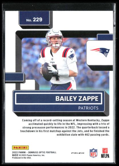 Bailey Zappe RC Holo Rated Rookie