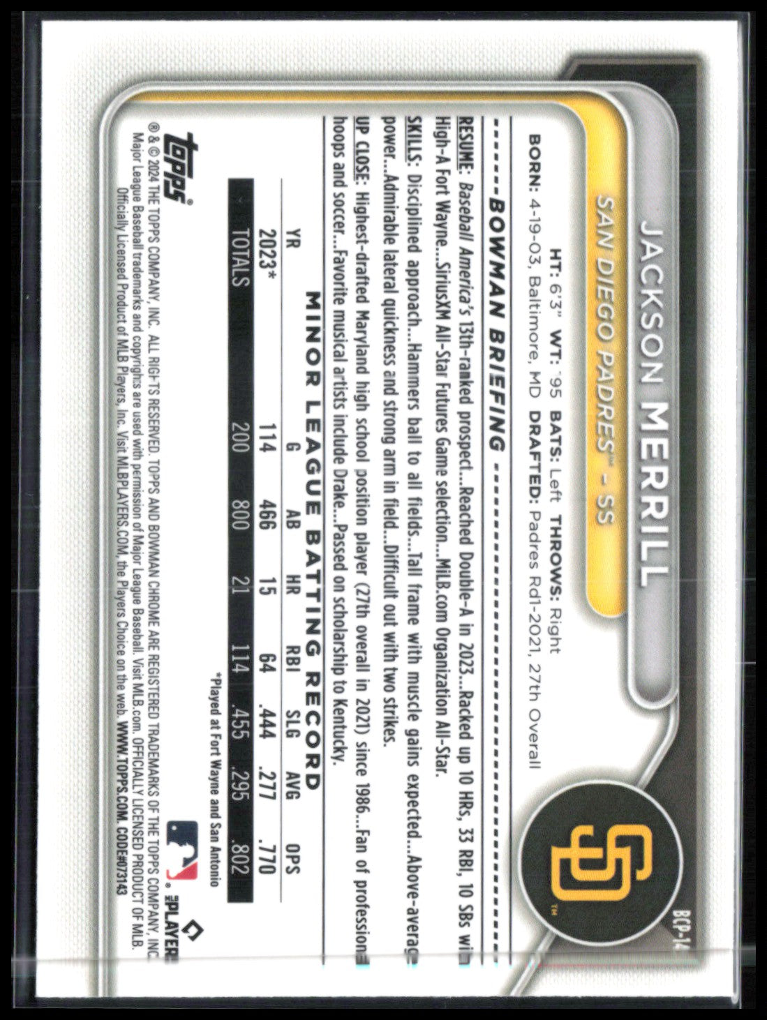 Jackson Merrill Sapphire Prospects