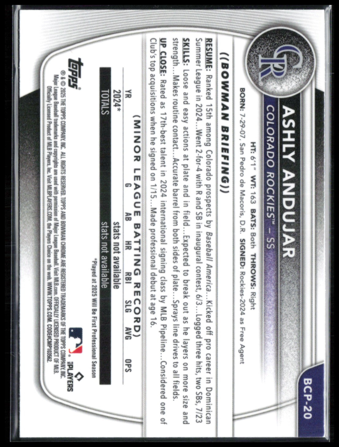 Ashly Andujar 1st Bowman Mojo