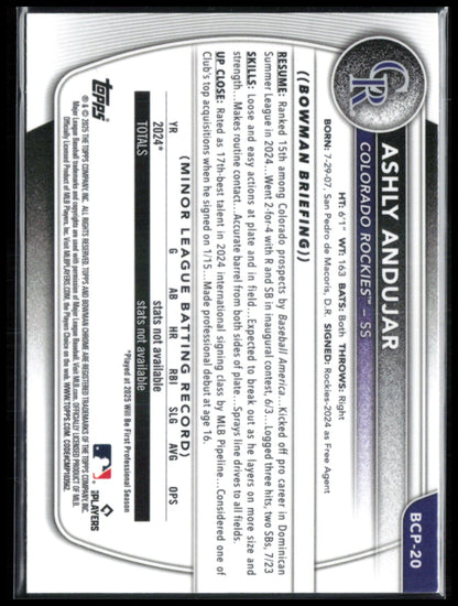 Ashly Andujar 1st Bowman Mojo