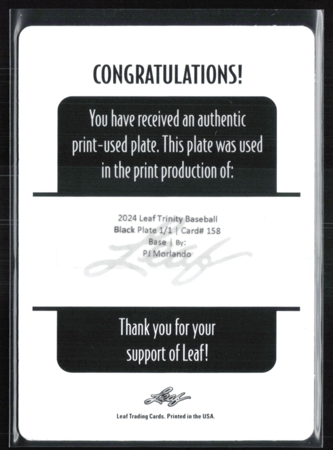 PJ Morlando 1/1 Black Printing Plate 2024 Leaf Trinity