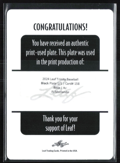 PJ Morlando 1/1 Black Printing Plate 2024 Leaf Trinity