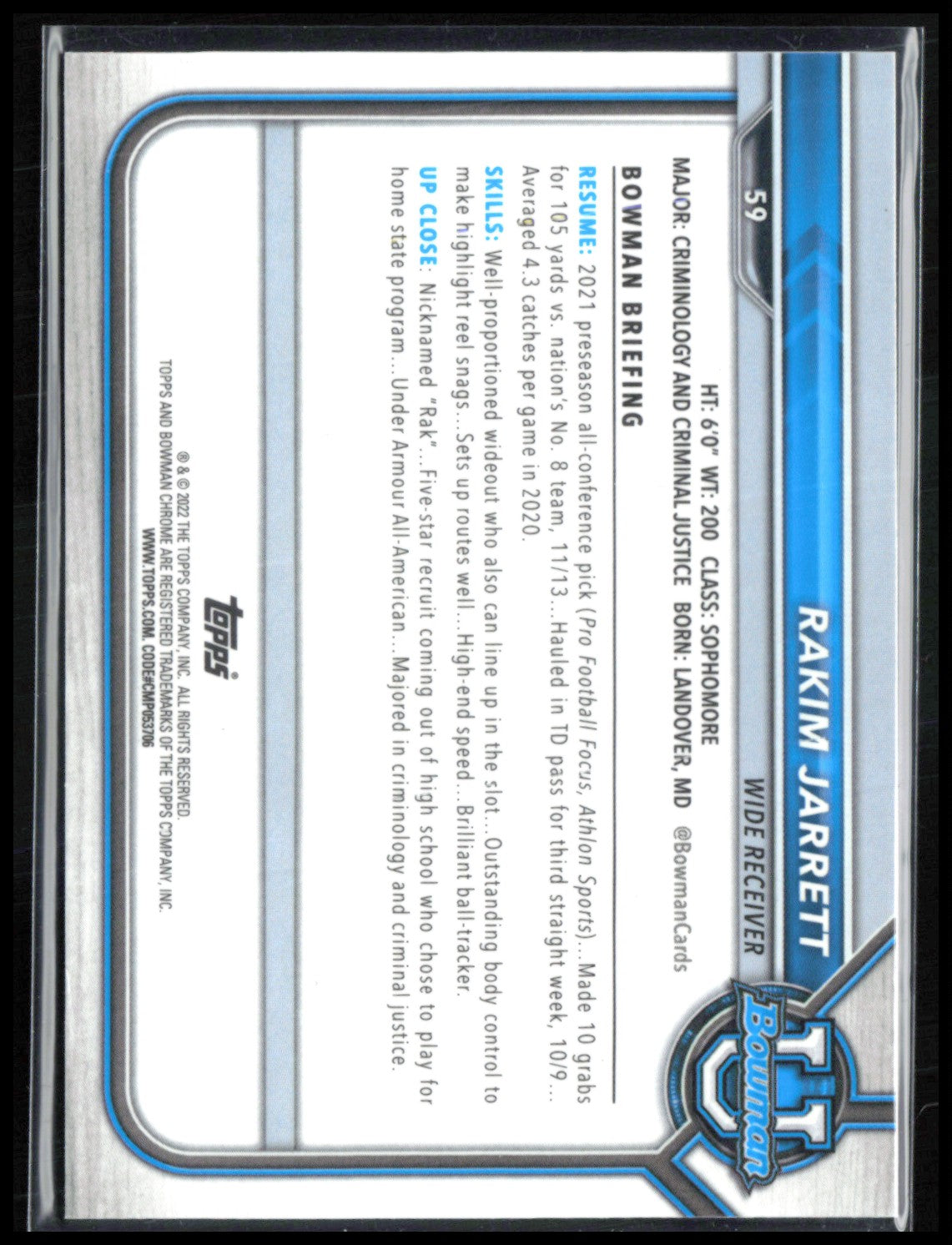 Rakim Jarrett 1st Bowman Pink Mini Diamond /150