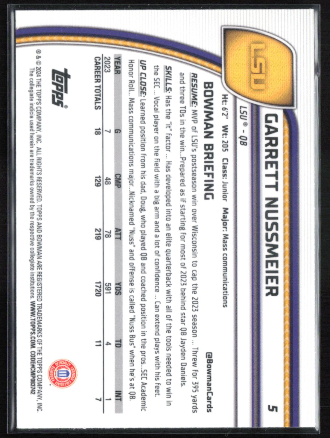 Garrett Nussmeier 1st Bowman