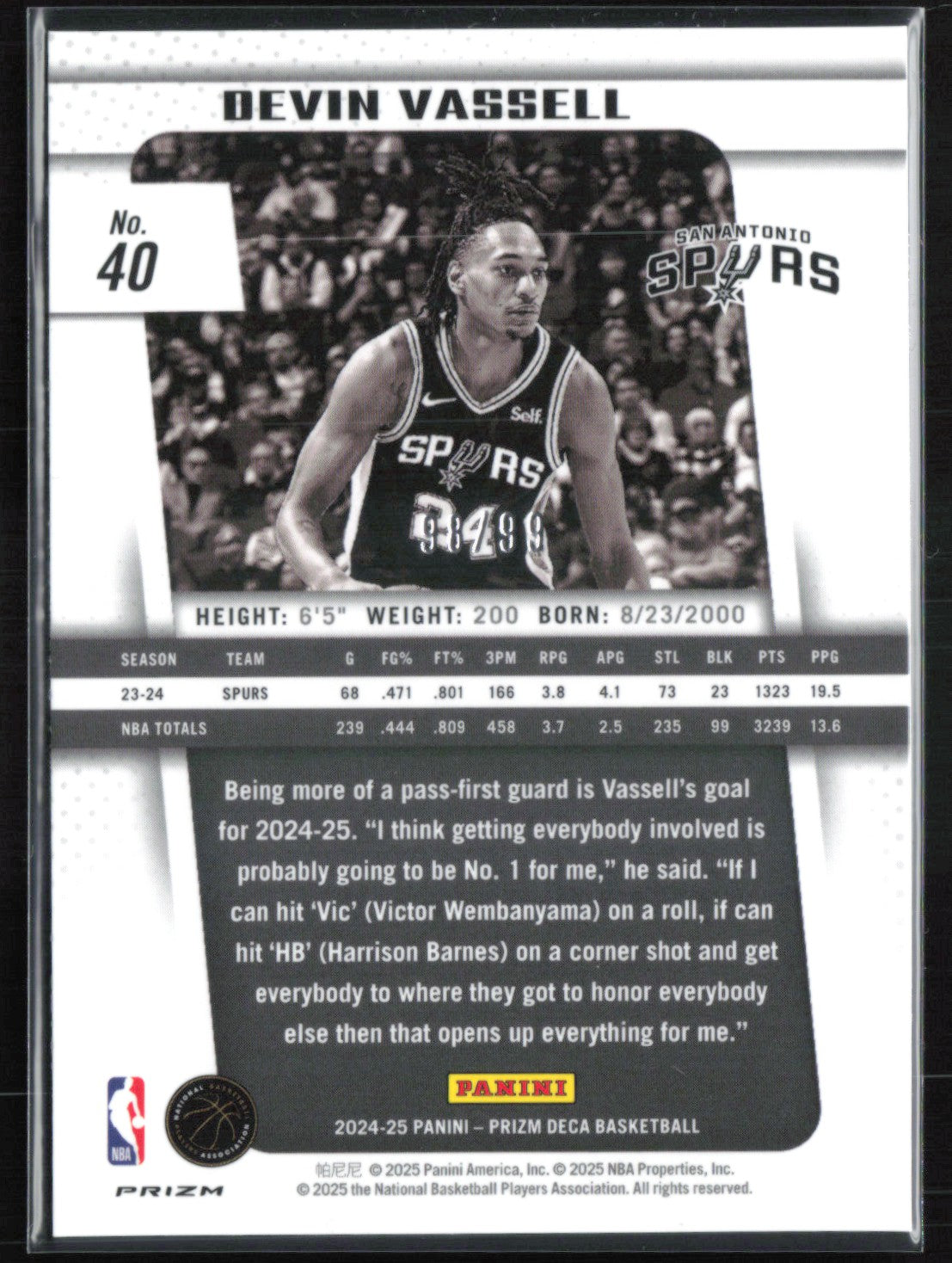 Devin Vassell Purple Prizm /99