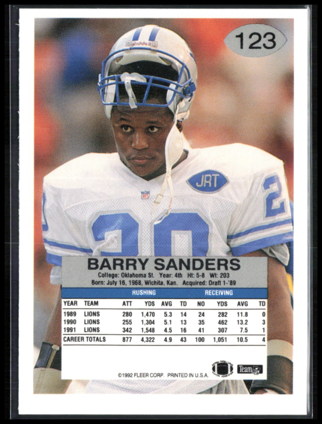 Barry Sanders 1992 Fleer
