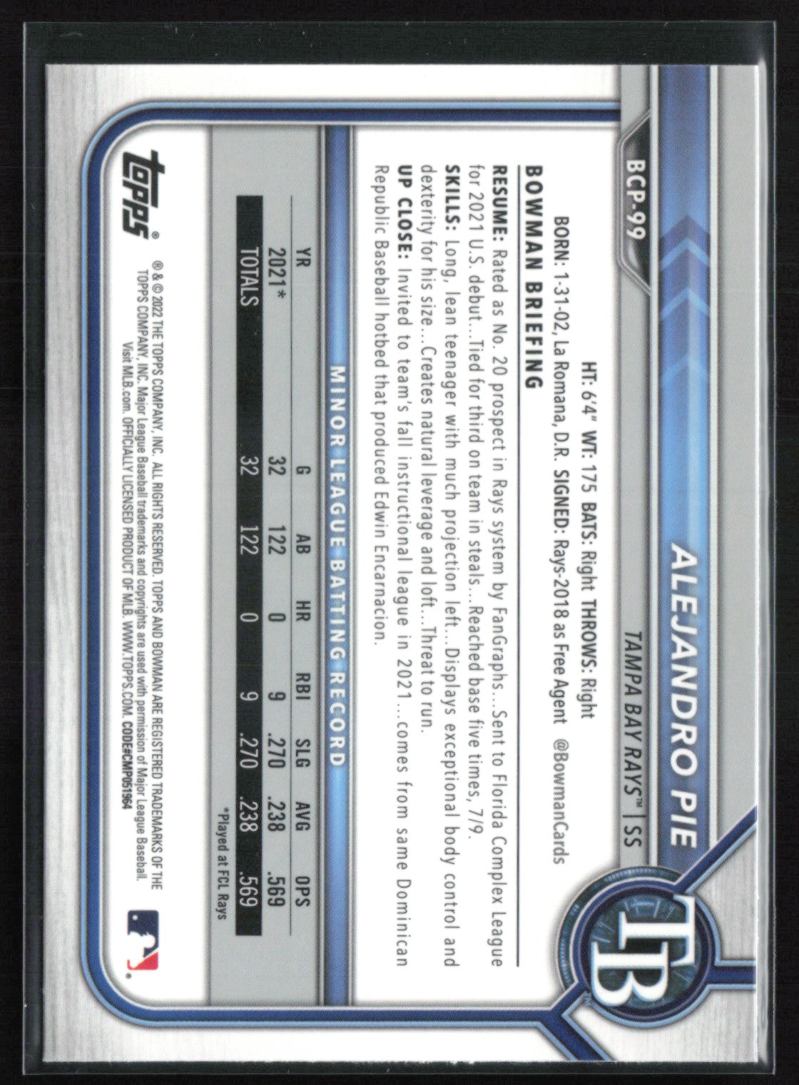 Alejandro Pie 1st Bowman Sapphire