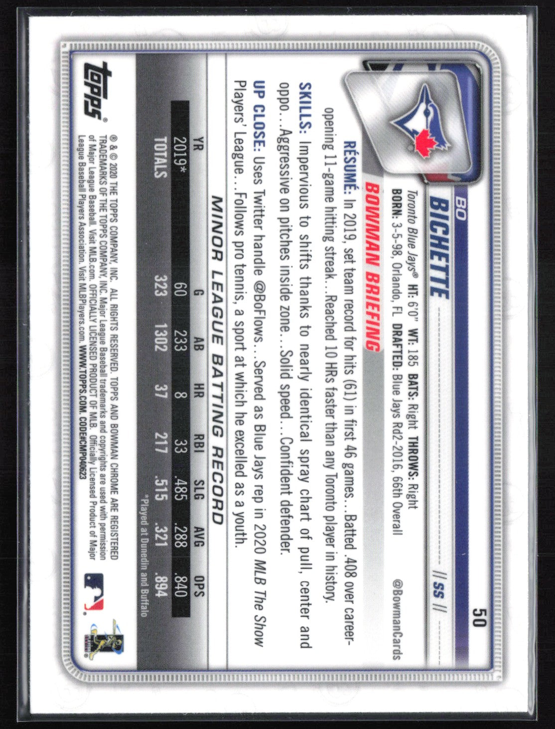 Bo Bichette RC 2020 Bowman Chrome