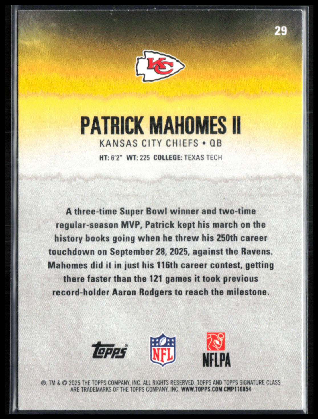 Patrick Mahomes II Yellow Parallel