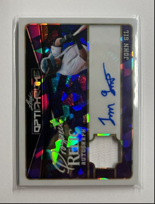 John Gil /5 Auto Relic Prospect Relic Autograph 2025 Leaf Optichrome