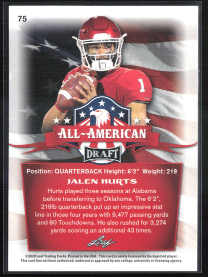 Jalen Hurts All-American Draft Yellow Parallel 2020 Leaf Draft