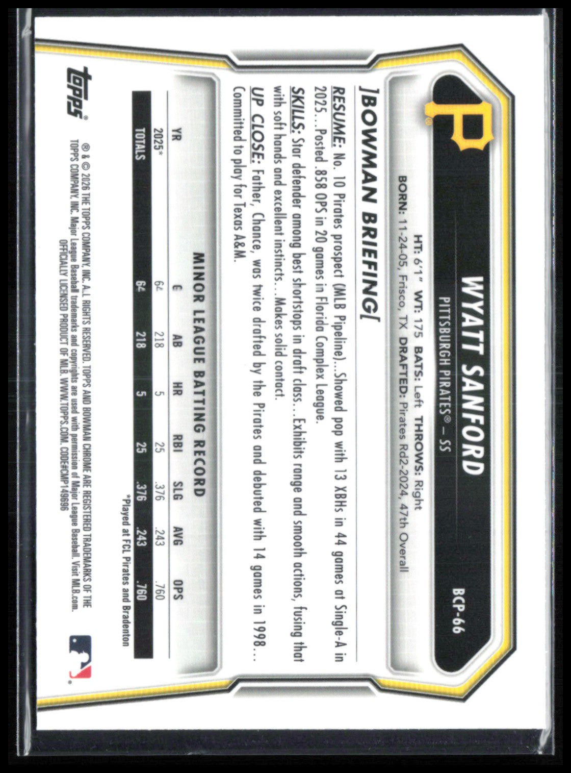 Wyatt Sanford 1st Bowman Mojo