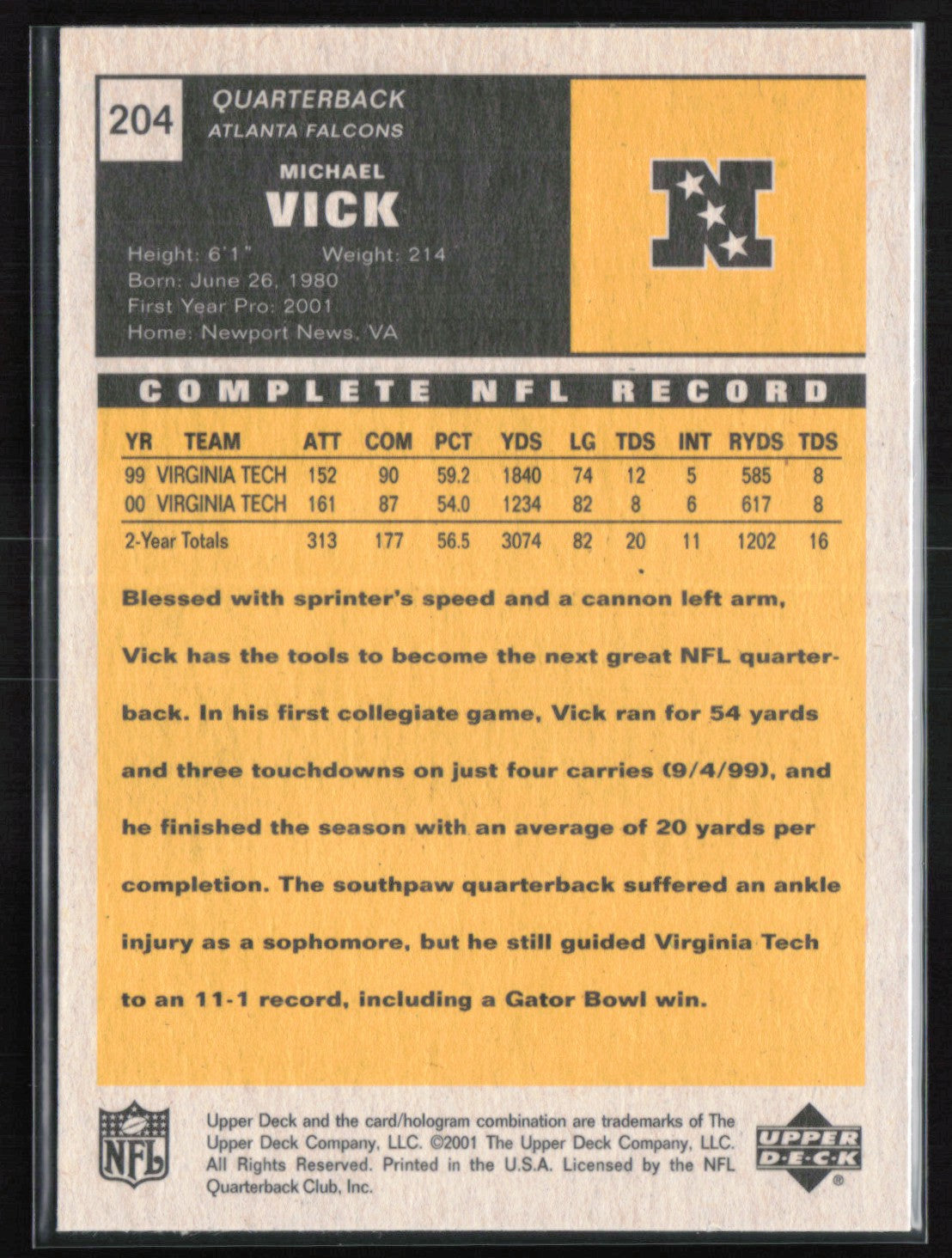 Michael Vick 2001 Upper Deck Vintage