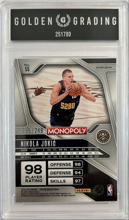 Nikola Jokic Light Blue /249 2024 Panini Prizm Monopoly Golden Grading 9