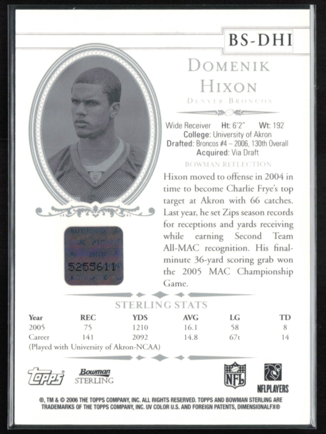 Domenik Hixon RC Auto 2006 Bowman Sterling