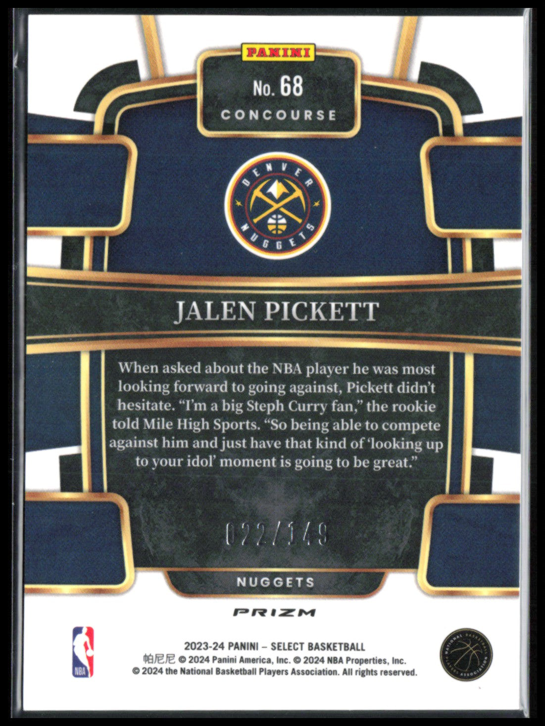 Jalen Pickett RC White /149