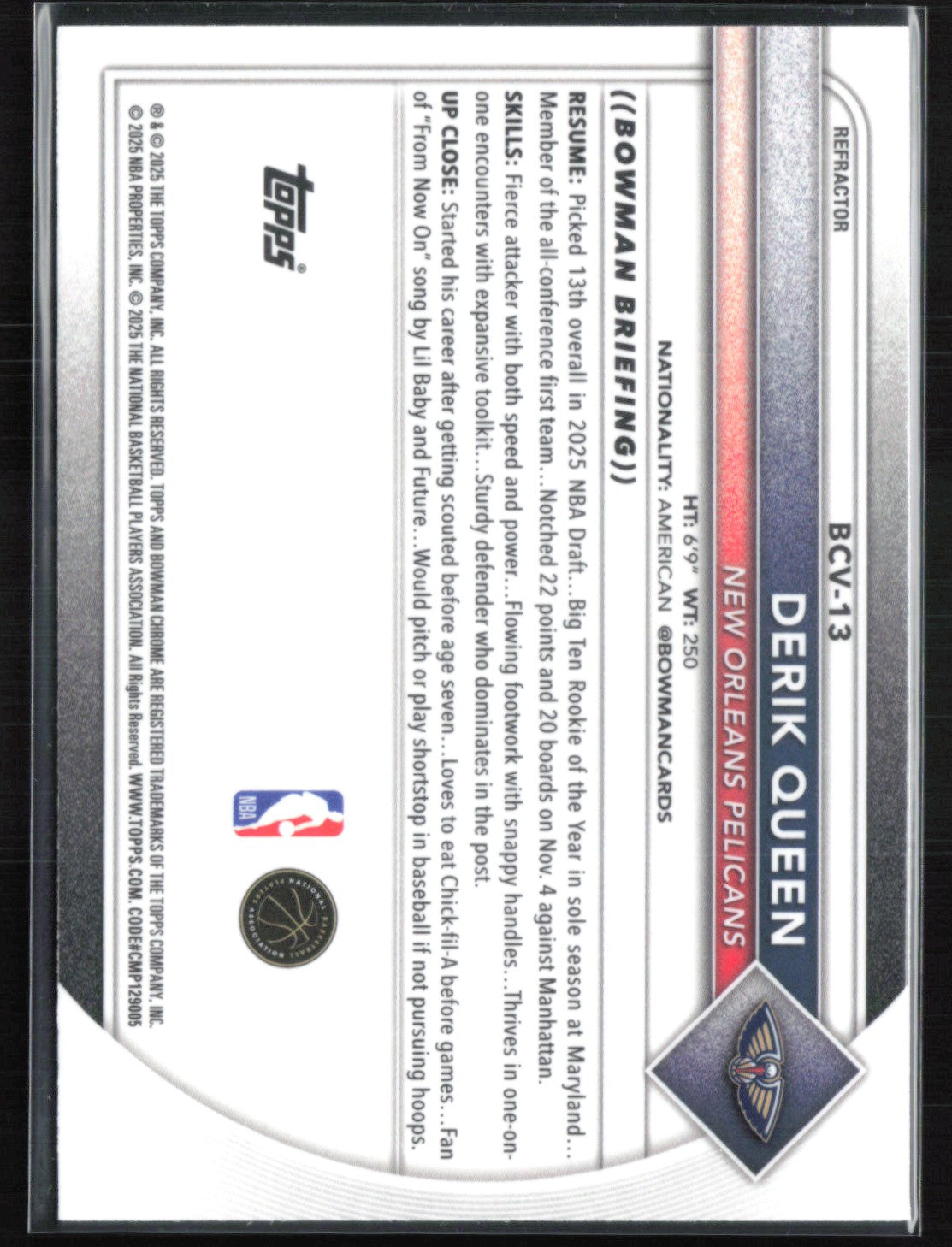 Derik Queen RC /499 Refractor 2025 Bowman Chrome