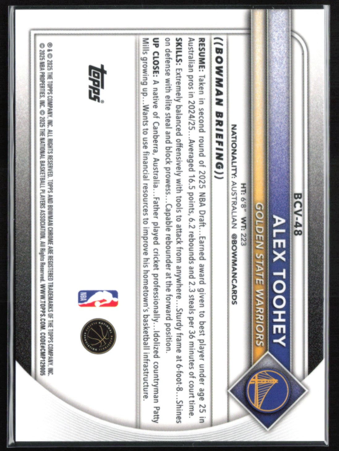 Alex Toohey RC /50 Gold Refractor