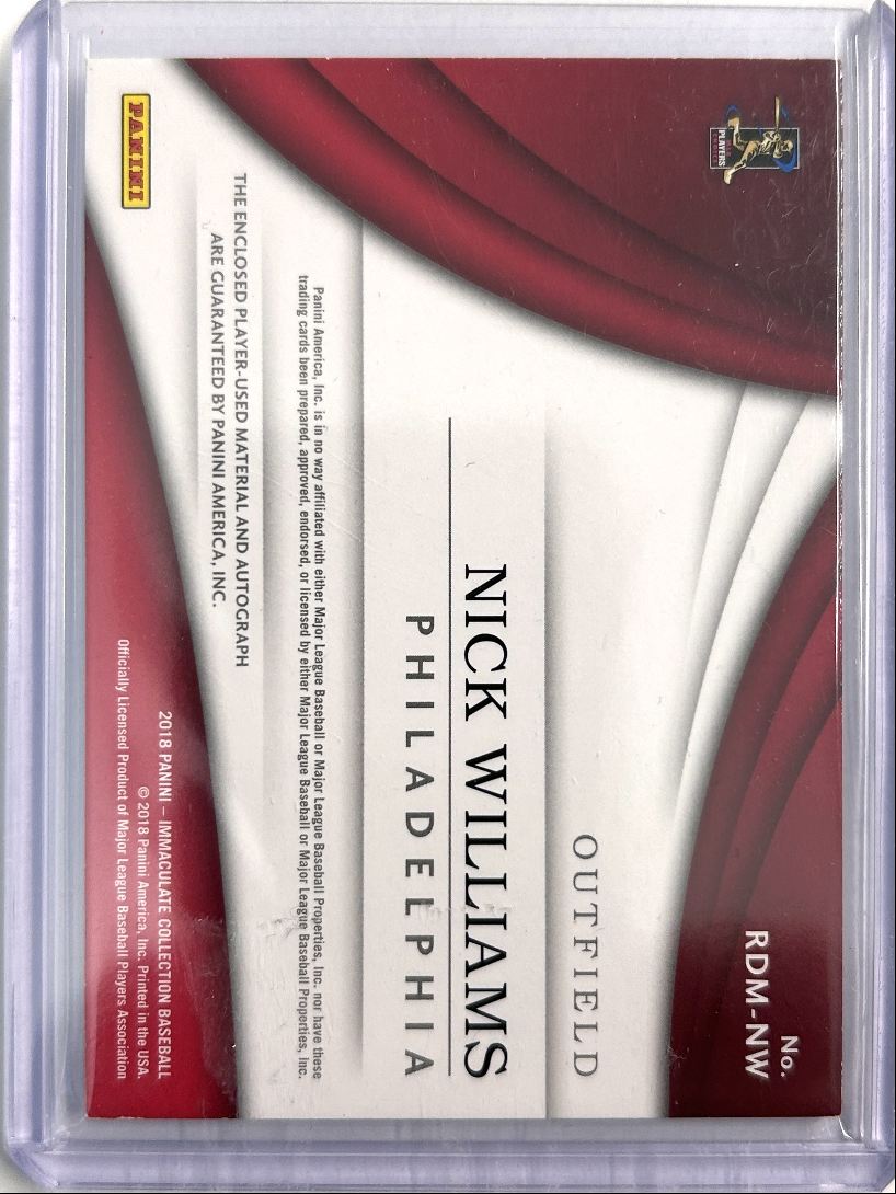 Nick Williams 1/1 Dual Player-Worn Patch Auto 2018 Panini Immaculate Collection