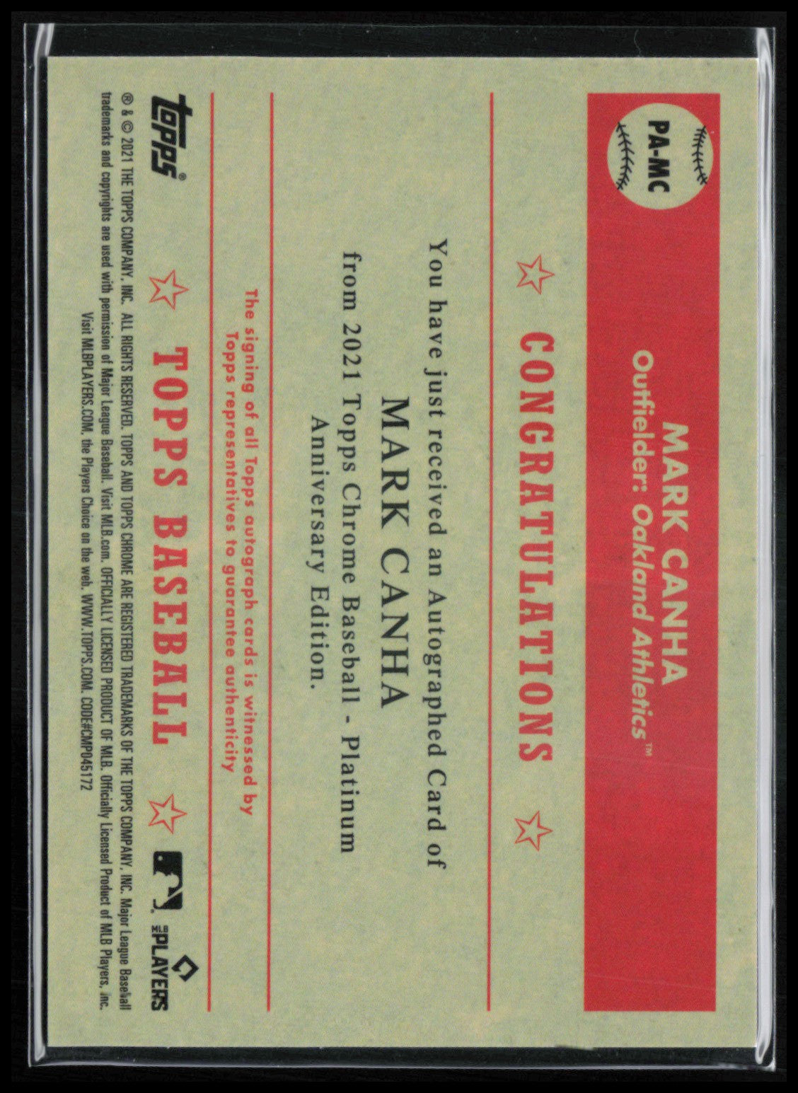 Mark Canha Auto 2021 Topps Chrome Platinum
