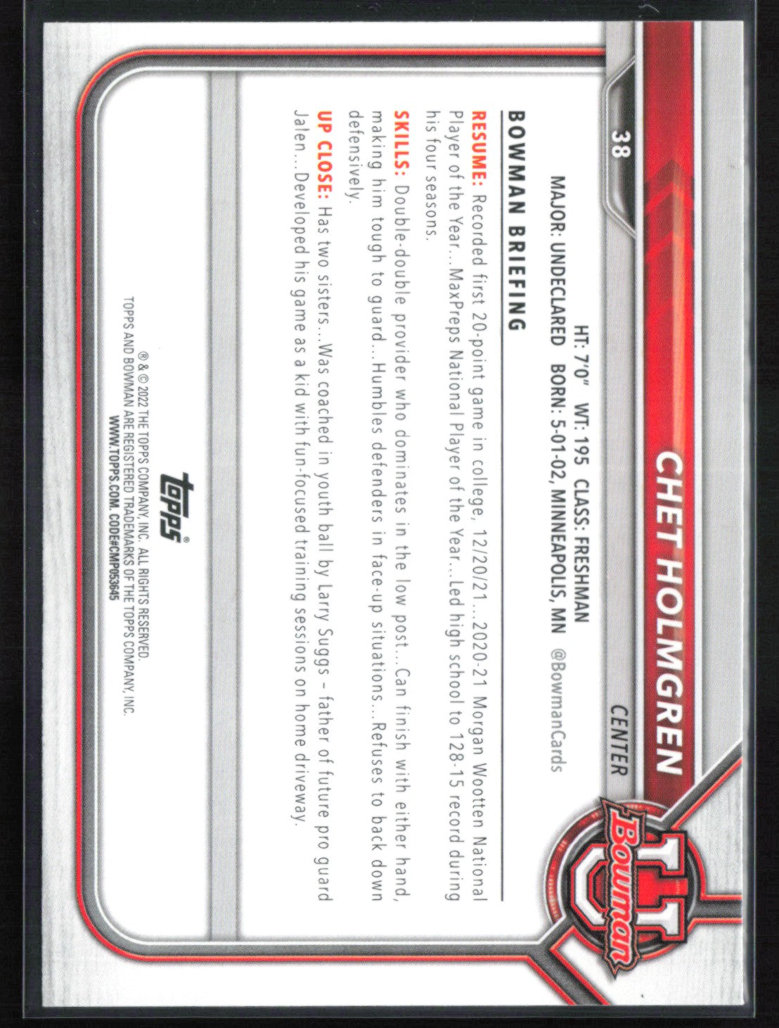 Chet Holmgren 1st Bowman
