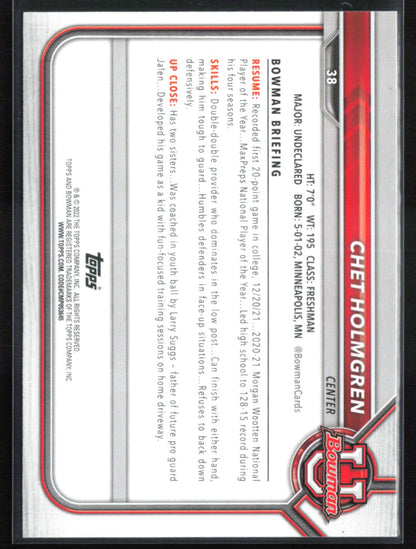 Chet Holmgren 1st Bowman