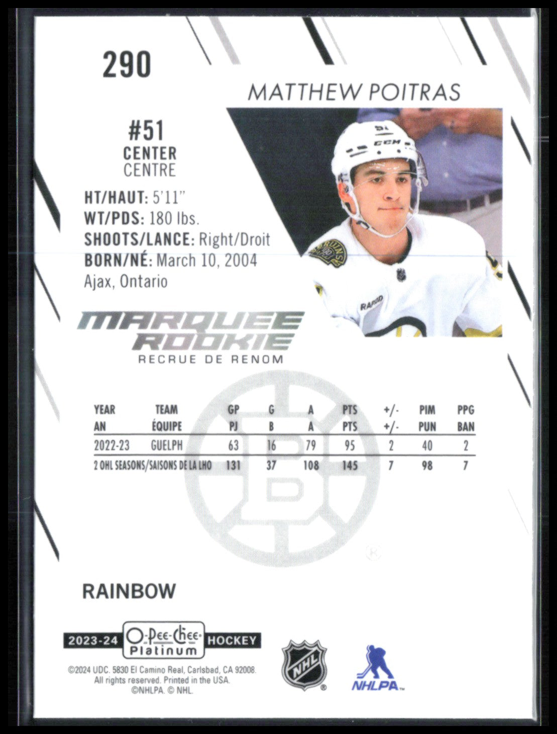 Matthew Poitras RC Marquee Rookie