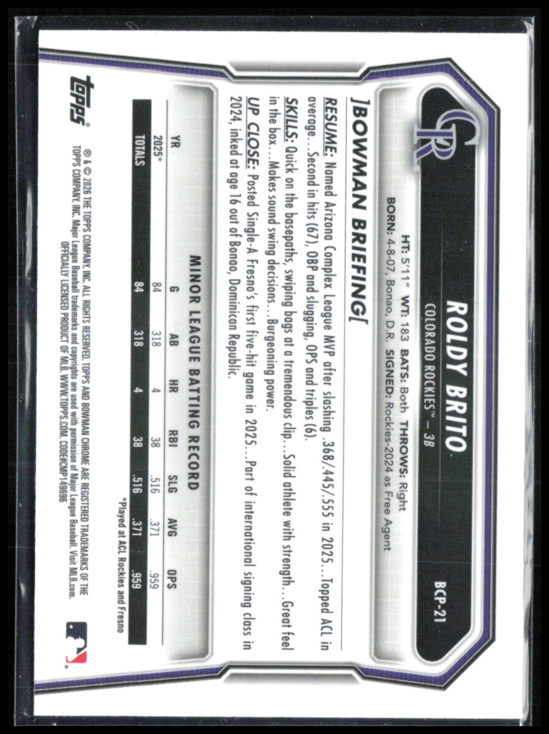 Roldy Brito 1st Bowman Mojo
