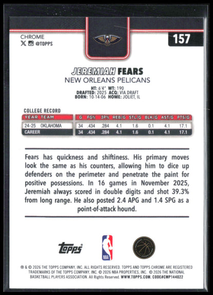 Jeremiah Fears RC 2026 Topps Chrome