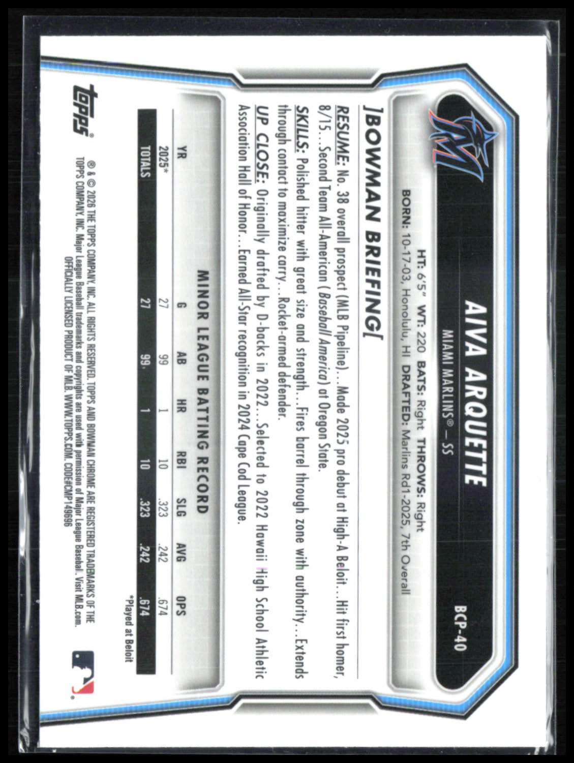 Aiva Arquette 1st Bowman Mojo