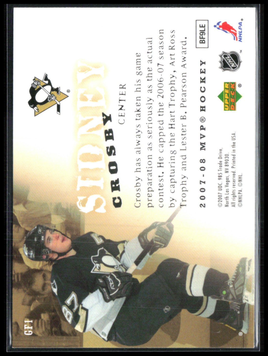 Sidney Crosby 2007 UD MVP Game Faces