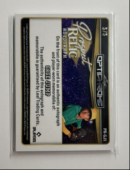 Gage Jump /5 Auto Relic Prospect Relic Autograph 2025 Leaf Optichrome