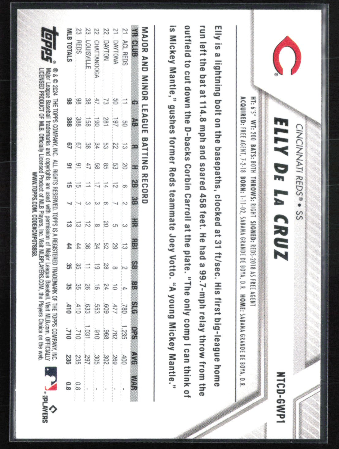 Elly De La Cruz RC Topps Trading Card Day