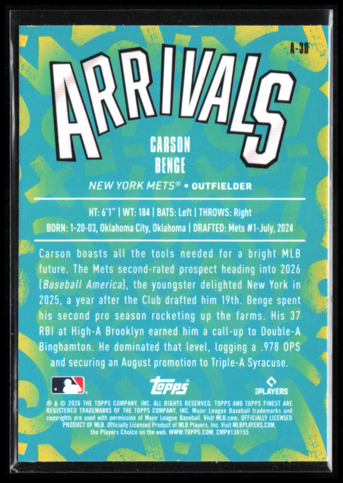 Carson Benge RC Finest Arrivals