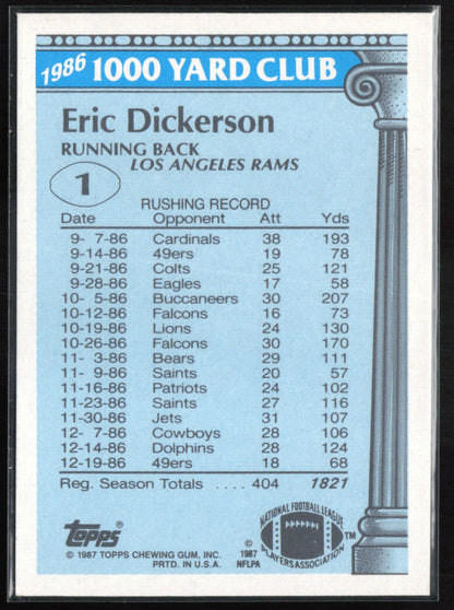 Eric Dickerson 1000 Yard Club 1987 Topps