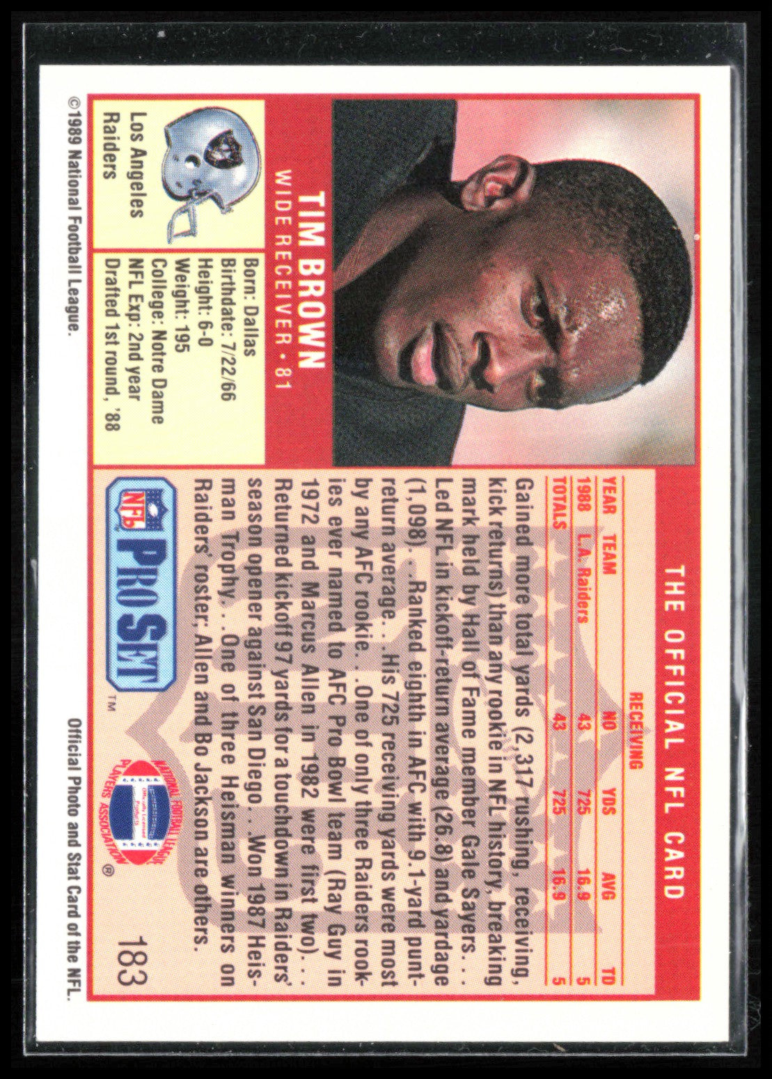 Tim Brown 1989 Pro Set