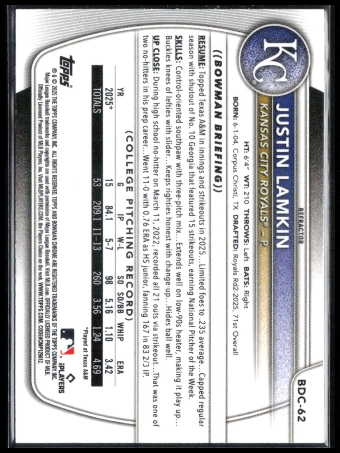 Justin Lamkin 1st Bowman Refractor