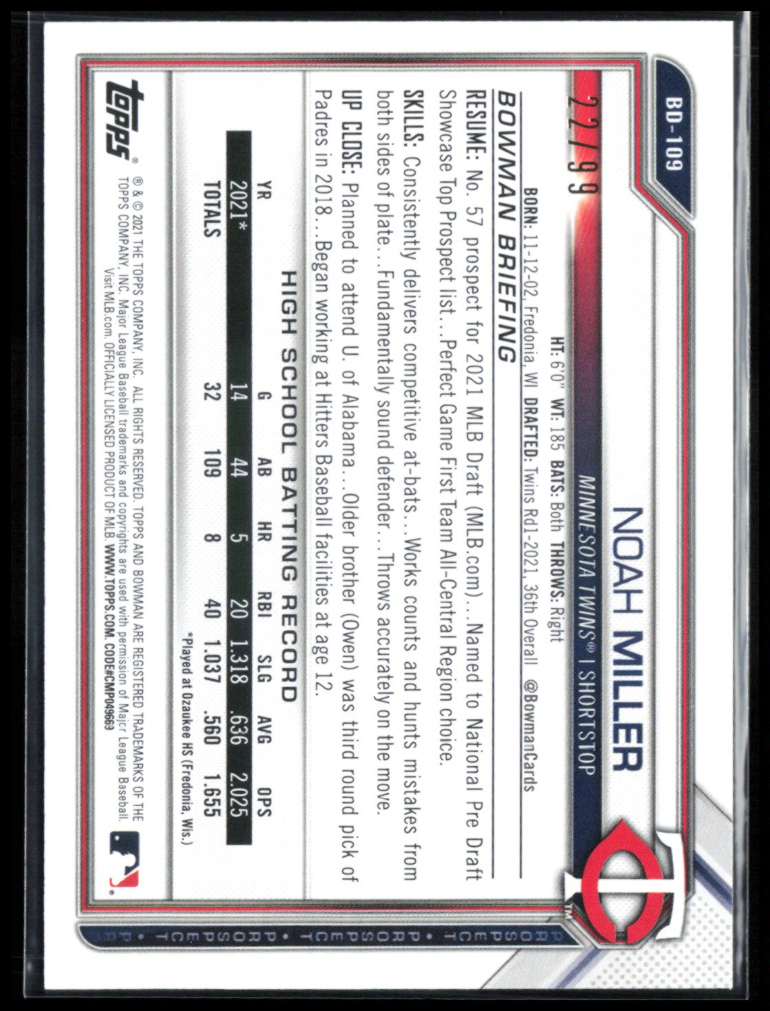 Noah Miller 1st Bowman Green /99